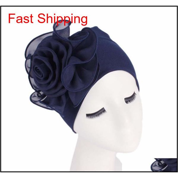 

women large flower stretch scarf hat ladies elegant fashion hair accessories chemotherapy hat qylmlq bdehome, Silver