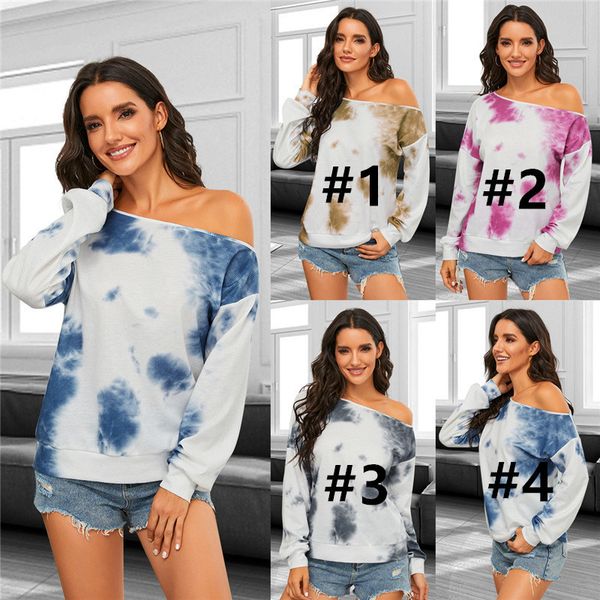 

women designer clothes women tie-dye long sleeves off shoulders sweatershirt pullover winter fashion casual sweater cz111605, White