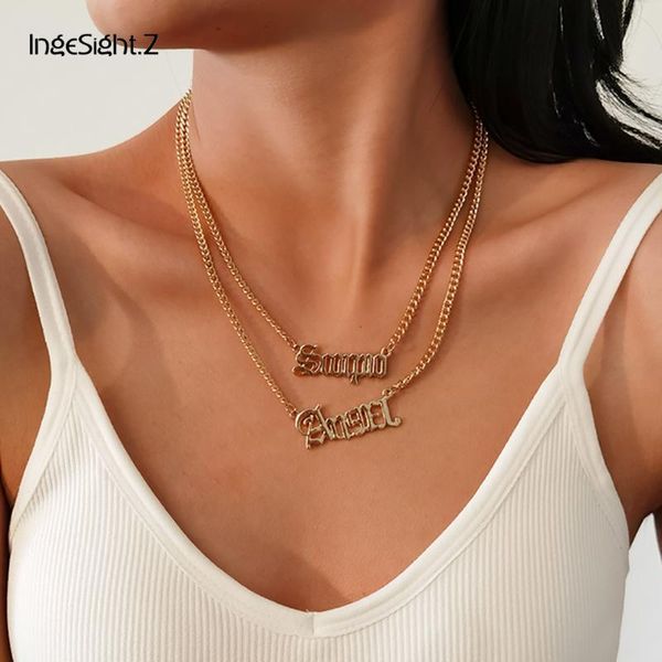 

ingesight.z 2pcs/set multi layered old english letter angel pendant necklace for women korean collar necklaces jewelry christmas, Silver