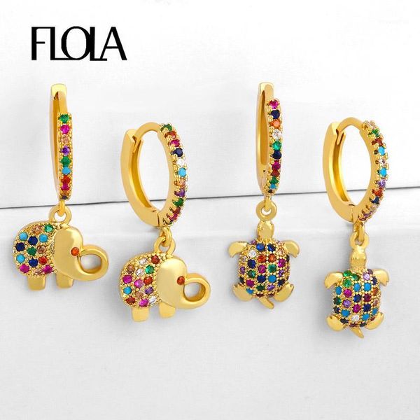 

flola cute gold filled elephant drop earrings for women rainbow statement earrings with stone tortoise designer jewelry erss031, Silver