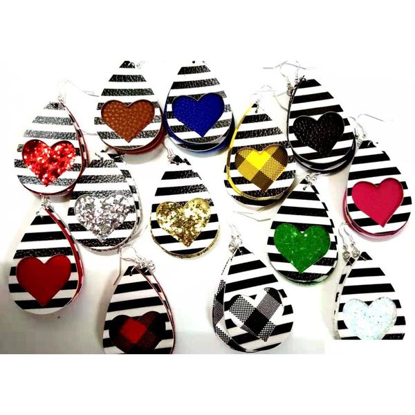 

valentines day earrings heart sequins teardrop leather earrings faux leather water sqcwge beauty888, Silver