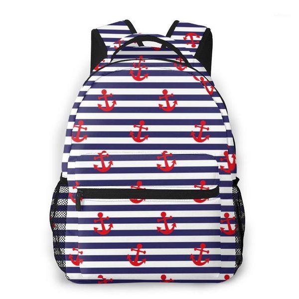 

red anchors blue white stripe bg backpack school bags casual for teenager girls shoulder bag travel bags1