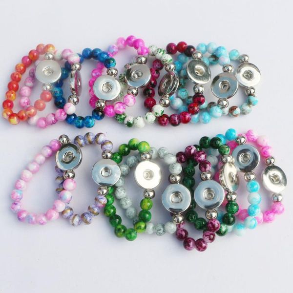 

20pcs/lot length 15cm children girls bracelet colorful glass beads elastic 18mm snap button bracelet mix colors, Black