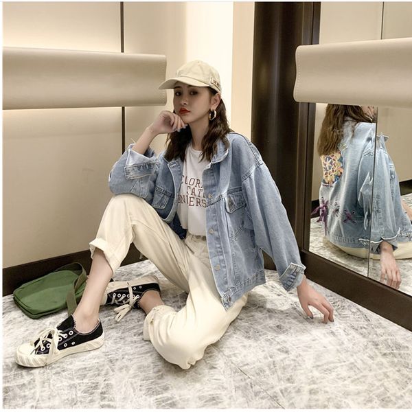 

bat sleeve denim jacket female short new autumn korean loose embroidered all-match jacket jacket, Black;brown