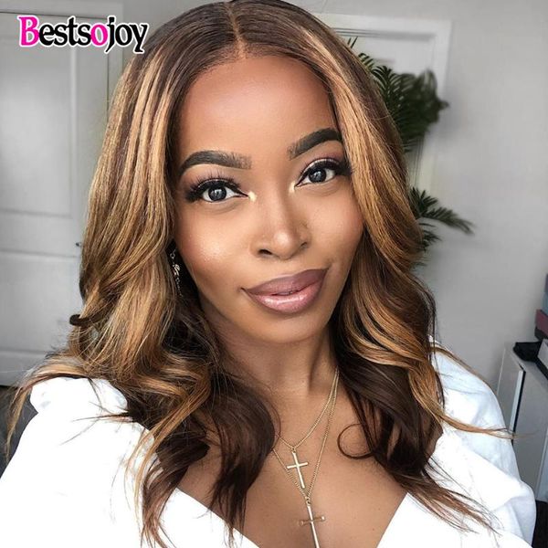

lace wigs highlight body wave 13x4 hd frontal wig 150% density 4x4 closure 100% human hair remy for black women ombre, Black;brown