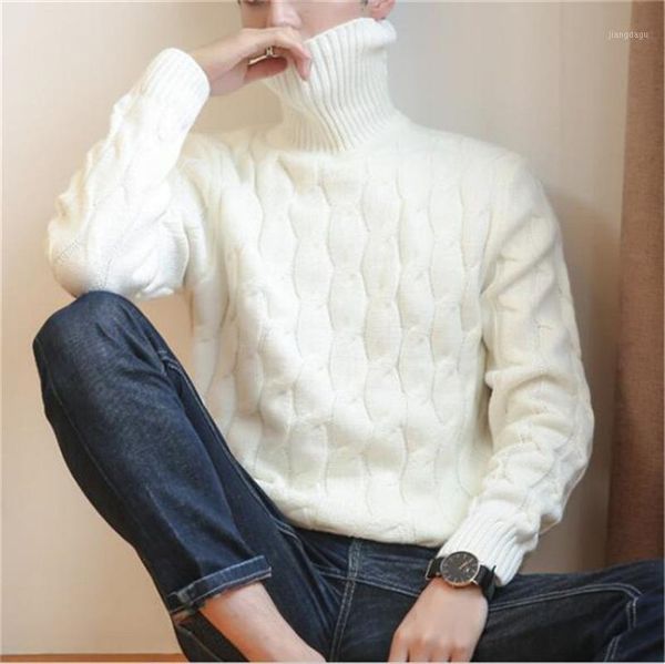 

2018 new winter pullover men sweater coat knitted turtleneck men sweater man solid high collar mens turtleneck sweaters1, White;black