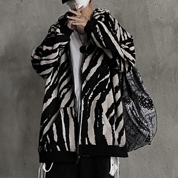 

thick fleece winter women zebra print tie dye hoodies hooded coat zipper streetwear sweatshirt gothic outwear young girl fashion, Black