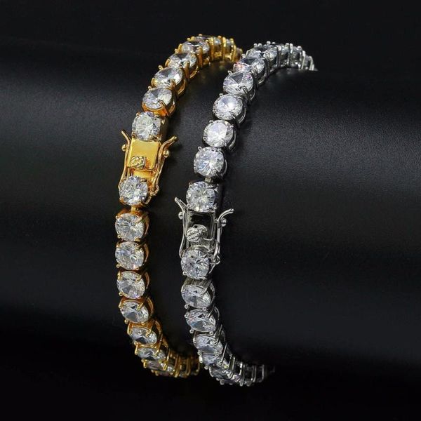 

link, chain 6mm 1 row round cz zircon tennis bracelet bling iced out men women hip hop copper jewelry gold/silver color 7" 8", Black