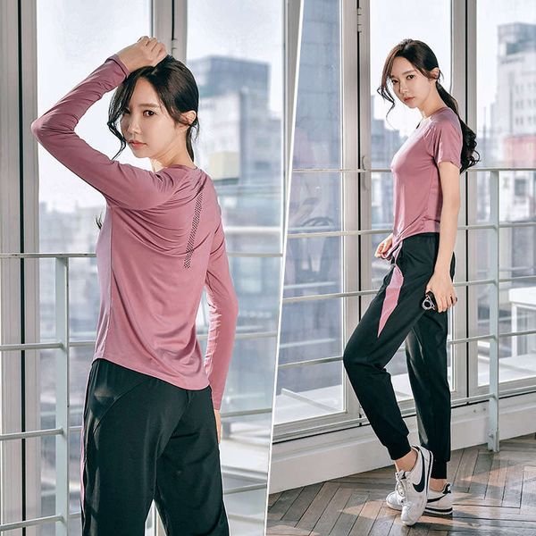 

yoga dress women autumn net red fashion gym professional sports suit morning running fast dry loose size, Gray