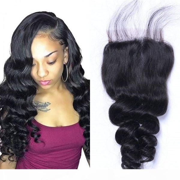 

loose wave lace closure hair natural color virgin human hair pieces part peruvian closures, Black;brown
