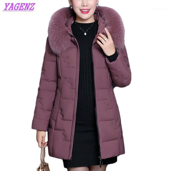 

middle-aged women leisure down cotton jacket winter warm jackets coat women's plus size fur collar hooded outerwear 5xl b9921, Black