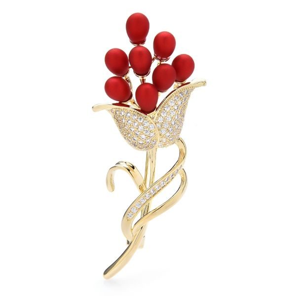 

wuli&baby luxury enamel brooches for women shining cubic zirconia quality flower party brooch pin valentine's day gifts, Golden;silver