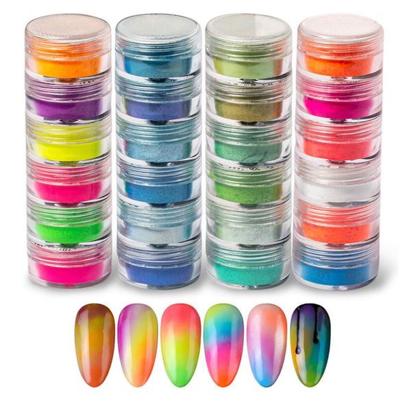 Polvere di pigmenti al neon 6 colori/set fluorescenza per unghie gradiente glitter estate polvere shinny Ombre decorazione per unghie fai da te manicure