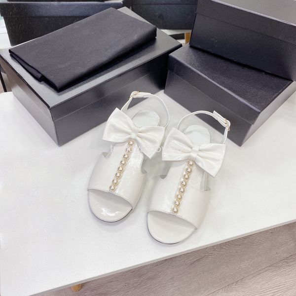 

sandals summer pearl bow button leather open toe sandals women's flat shoes, Black