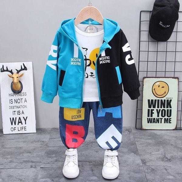 

new spring children sport clothes baby boys girls patchwork hoodies jacket t shirt pants 3pcs/sets kids infant tracksuit 201127, White