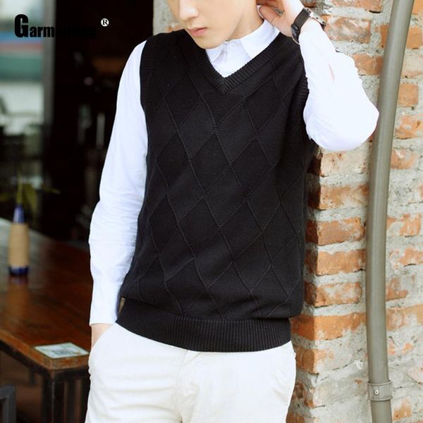 

kpop student autumn new sleeveless sweaters masculinas pull homme ropa knitted sweater pullovers argyle mens clothing 2021, Black;white