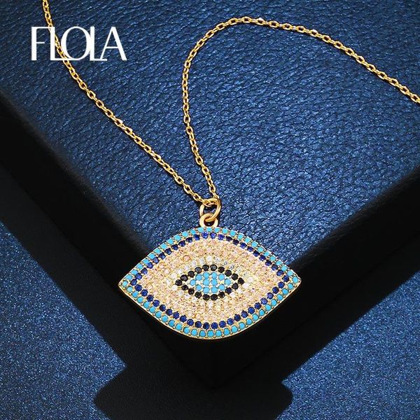 

pendant necklaces flola turkish blue evil eye necklace for woman zircon paved gold long chain charm jewelry gift nken87, Silver