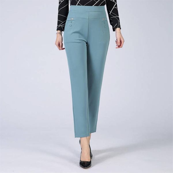 

summer moms plus size 5xl thin pants casual office high waist pants lady slim waist stretch straight trousers joggers women, Black;white