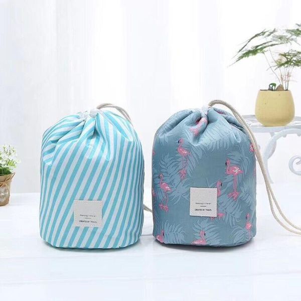 

women cosmetic beauty makeup travel barrel storage basket foldable waterproof wash bag polka dot bathroom organizer dhf1939