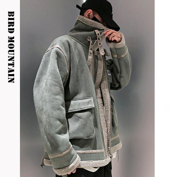 

winter korean fashion composite suede warm jacket men hip hop kpop plus size thick fleece couple clothes harajuku streetwear, Black;brown