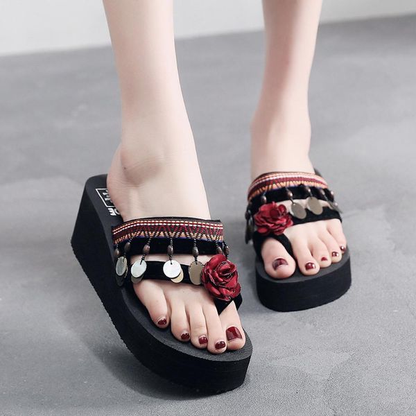 

low shoes rubber flip flops summer clogs woman ladies' slippers women heels platform pantofle hawaiian beach high 2020 flat pu x1020, Black