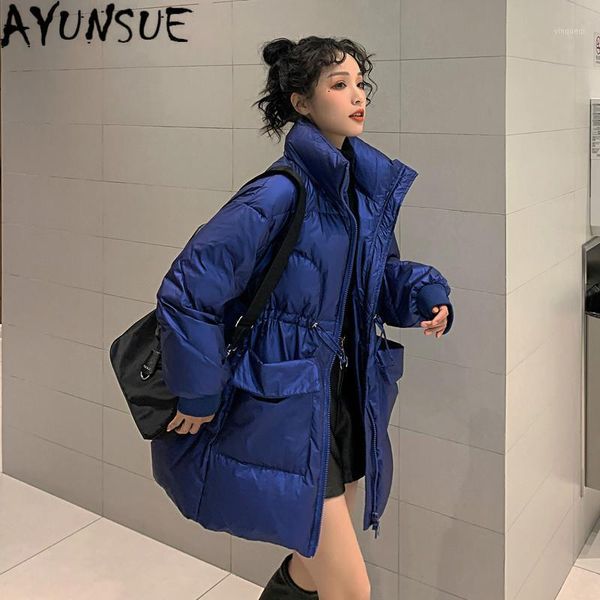 

ayunsue 2020 women's winter down jacket white duck down coat female loose fashion korean puffer jacket women mujer chaqueta1, Black