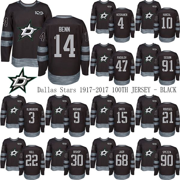 

dallas stars 1917-2017 100th anniversary jersey 14 jamie benn 91 tyler seguin 16 joe pavelski any name any number hockey jerseys, Black;red