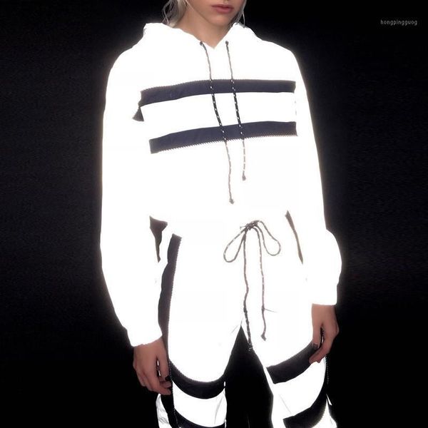 

women's tracksuits 2 piece set reflection crop and pants fashion 2018 female tumblr long sleeve hoodies jogger pants sets1, White