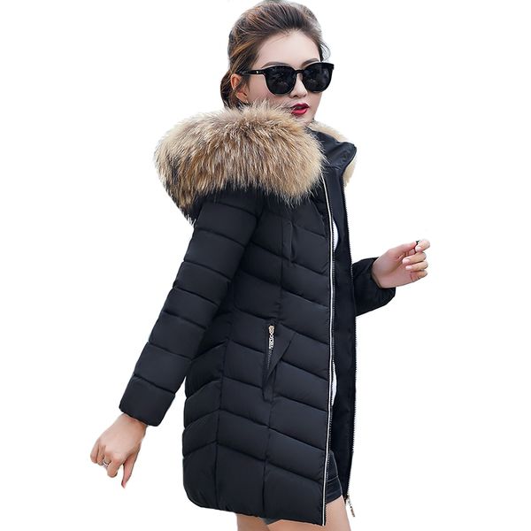 

2021 newwinter jacket women plus size 4xl ladies slim long hooded with fur female coat chaqueta mujer ig1v, Black
