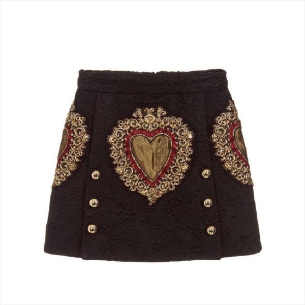 

vintage black heart embroidery a line skirt women 2020 new summer runway double breasted female ladies party mini skirt clothes