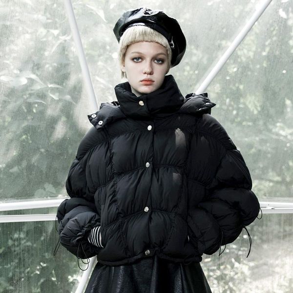 

punk rave женский теплый панк короткий пиджак осенью и зимняя толстая личность красивый куртка с капюшоном, Black