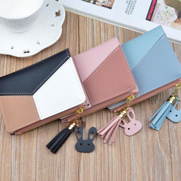 

q new geometric pattern leather coin purse money bag purse card holder for women zipper bags wallets pocket, Brown;gray