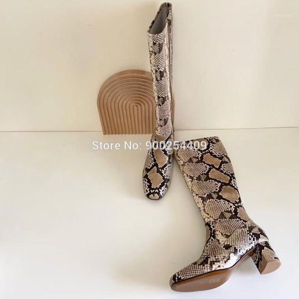 

boots fashion women 2021 genuine leather long boots, snake print cow with heels boots1, Black