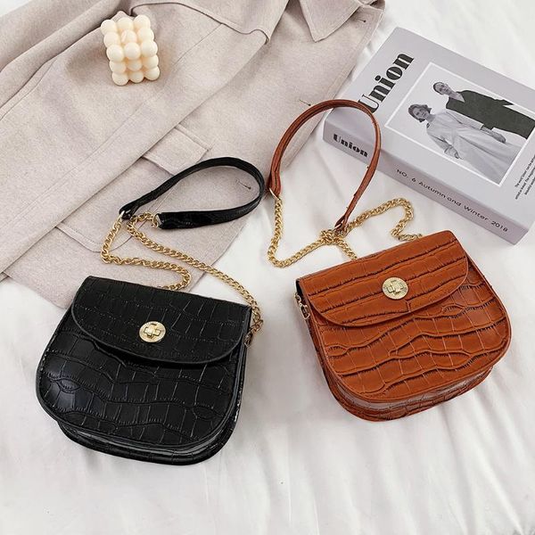

fashion stone pattern solid saddle purse women pu leather shoulder crossbody bag vintage street travel flap commuter chain totes