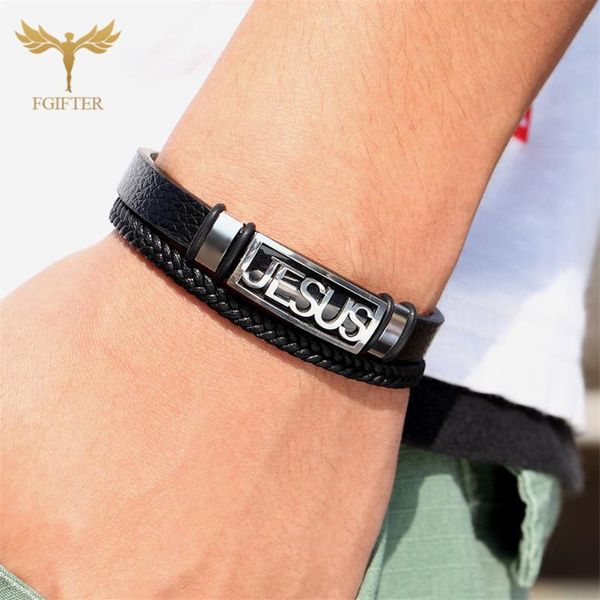 

steel christian cross jesus bracelet for men stainless women multi layer leather bracelets bangles jewelry accessories