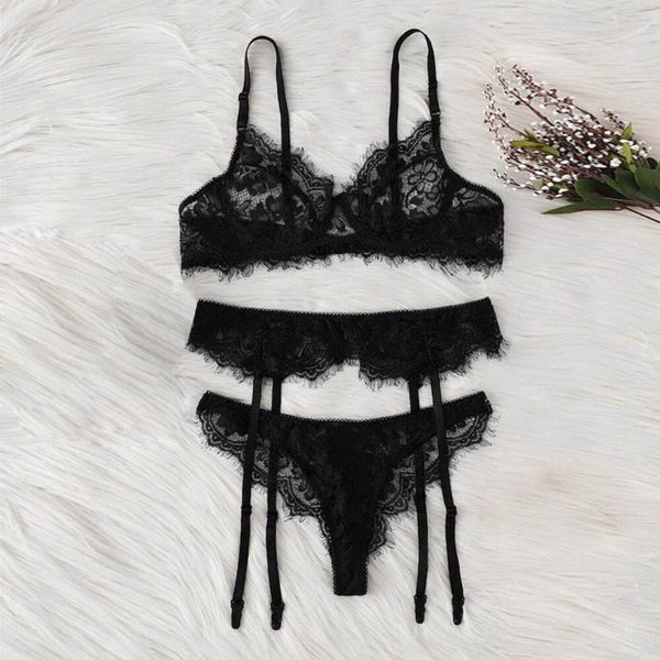 

fashion new style lace bra underwear garter three piece set, Black;white