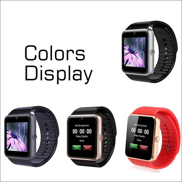 

gt08 bluetooth smart watch with sim card slot and nfc health for android samsung and smartphone bracelet with package, Slivery;brown