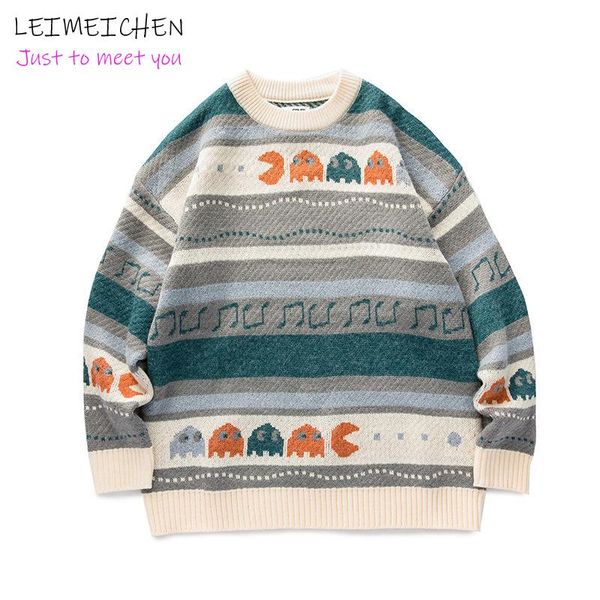 

leimeichen men kwaii animal winter sweaters 2020 pullover harajuku o-neck korean fashion sweater japan streetwear clothes, White;black