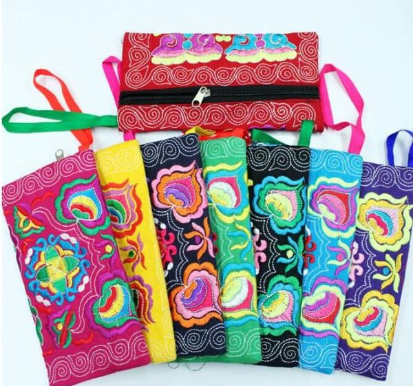 

20pcs women national retro long coin purses embroidered bag lady zipper handbag size21*11.5cm, Red;black