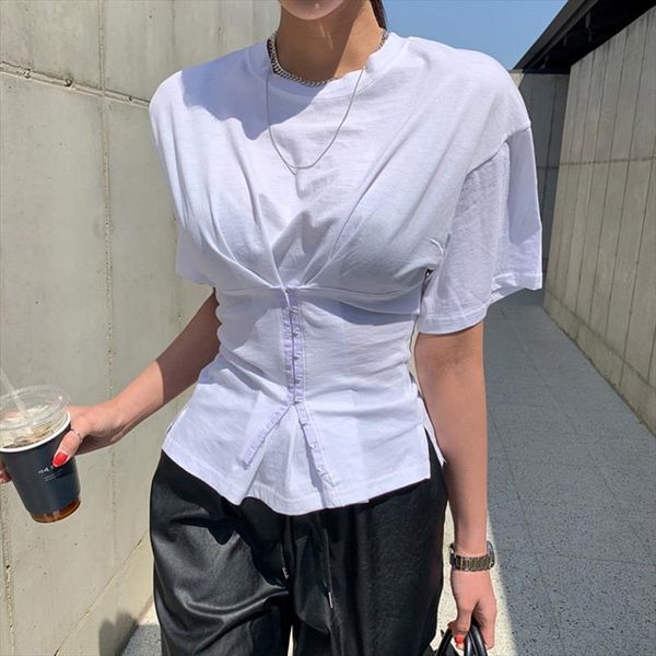 

summer criss cross t shirt women short sleeve bandage side split slim tshirts ladies white shirts female korean t shirt