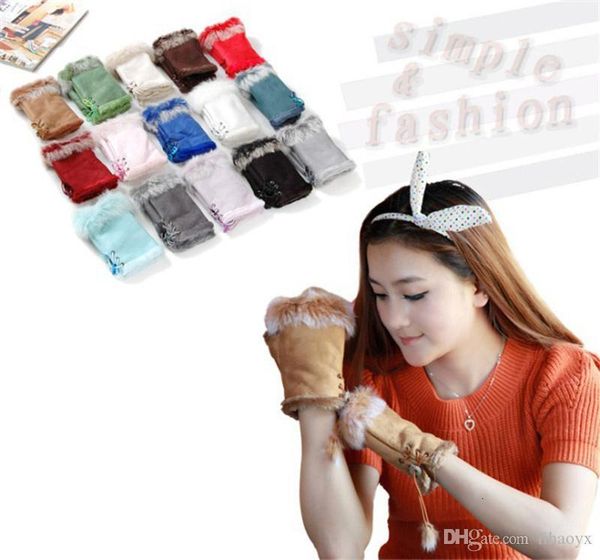 

factoryo496fashion hand warm girl leather rabbit winter fingerless gloves w017