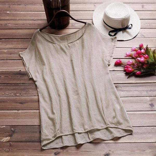 

feitong women blouses 2020 summer casual short sleeve solid linen blouse female shirts blouse plus size s-5xl blusas1, White
