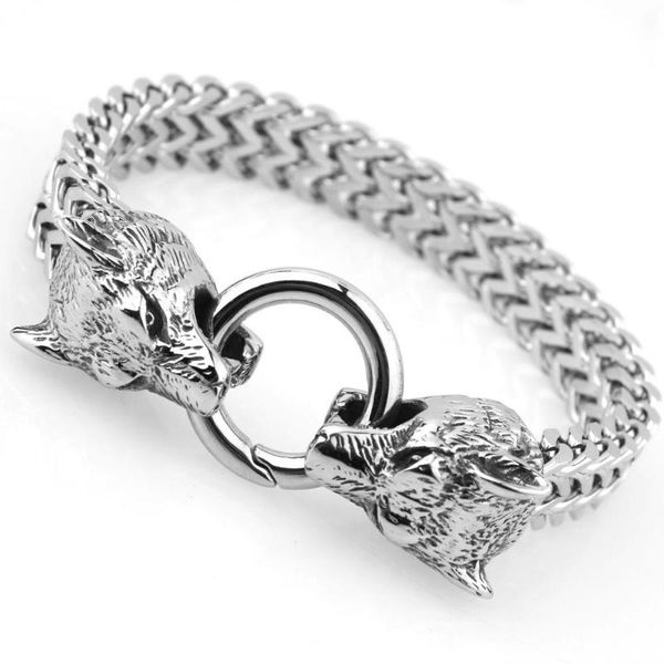 

link, chain fashion stainless steel bracelet for men heavy wolf head mens bracelets hip-hop jewelry accessory man 8.66", Black