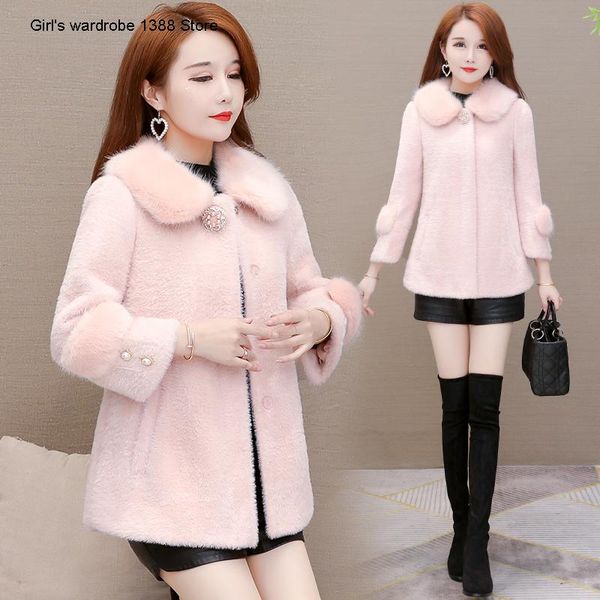 

women's wool & blends woolen coat short style fall 2021 fur and one-piece lamb cashmere granular all-in-one, Black