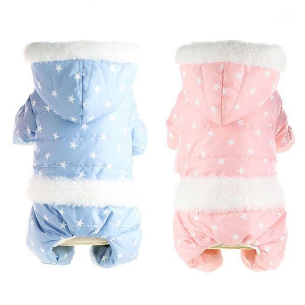 

dog apparel pet winter clothes stars printed costume waterproof cold-weather 4-legged hooded coat thickening jumpsuit for dogs hoodies1