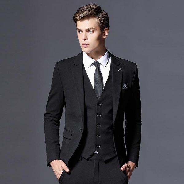 

men's suits & blazers slim fit party causal tailored tuxedo suit costume homme groom businesss men three pieces set jacket vest pants, White;black