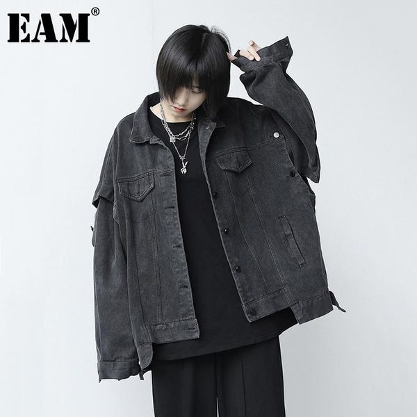 

eam] свободные подходят два способа носить большие размеры джинсовая куртка новый отворот с длинным рукавом женщин пальто мода прилив весна, Black;brown