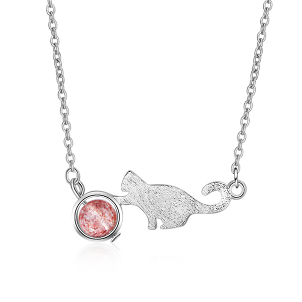 

pendant necklaces korean edition simple personality fresh lovely cat double color crystal student style female silver plated se094