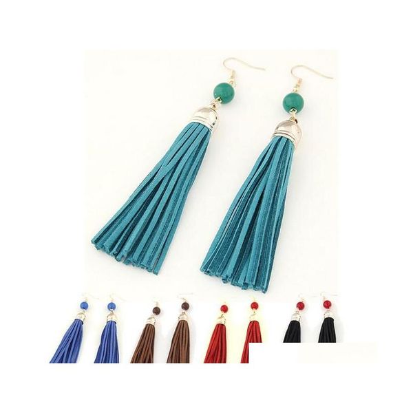 

new boho designs long tassel earrings women fashion leather tassels dangle earrings with beaded drop earring jl djafs, Silver