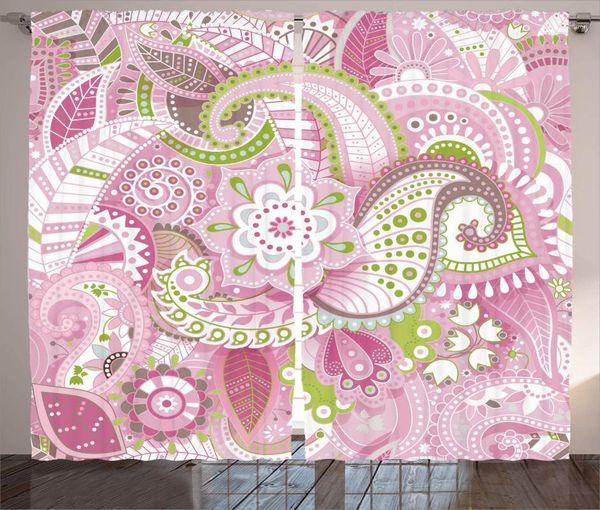 

flower curtains lively colorful paisley pattern print with floral design dots swirls stripes and leaves living room bedroom1